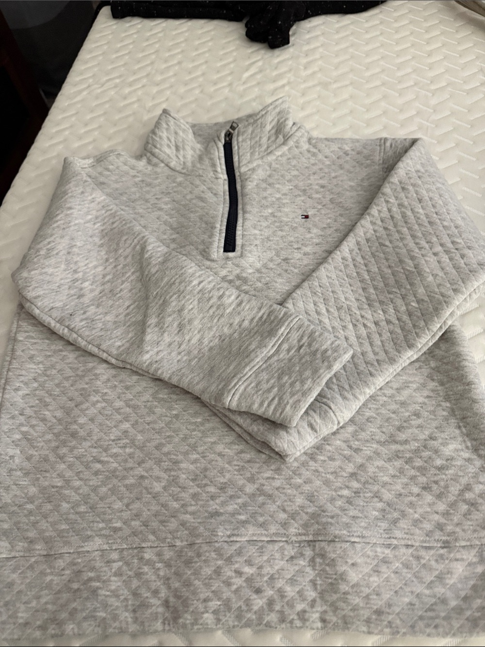 Tommy Hilfiger White Quilted Pullover with Red & Navy Trim
